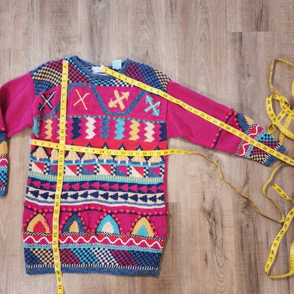 Vintage Pink Geometric Abstract Tunic Length Sweater with 3D Baubles Artsy Sz M - Picture 5 of 10
